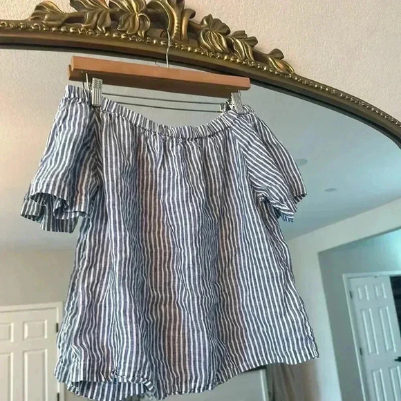 J Crew Off Shoulder Striped Linen Top - Picture 1 of 4
